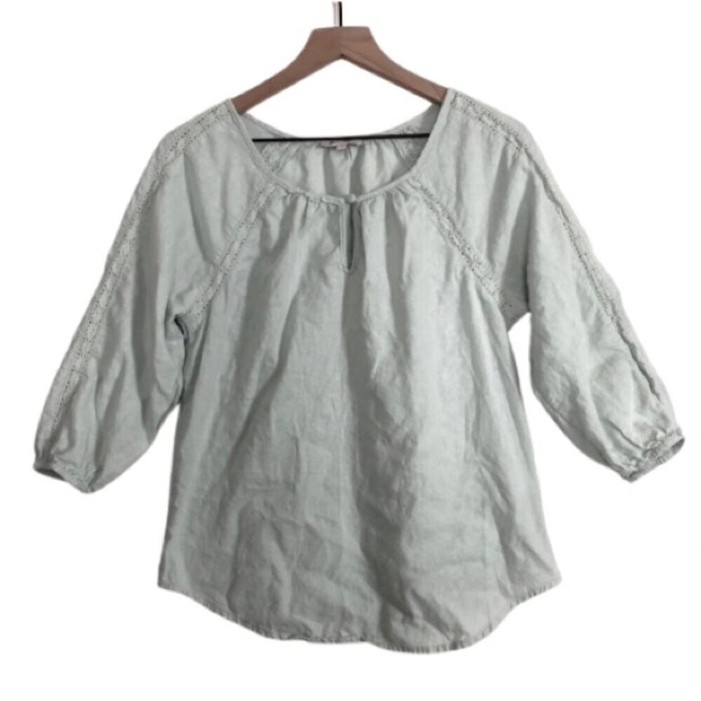 Rose and Rhyme Linen Blend Lace Mint Seafoam Green Tunic Blouse Top Medium